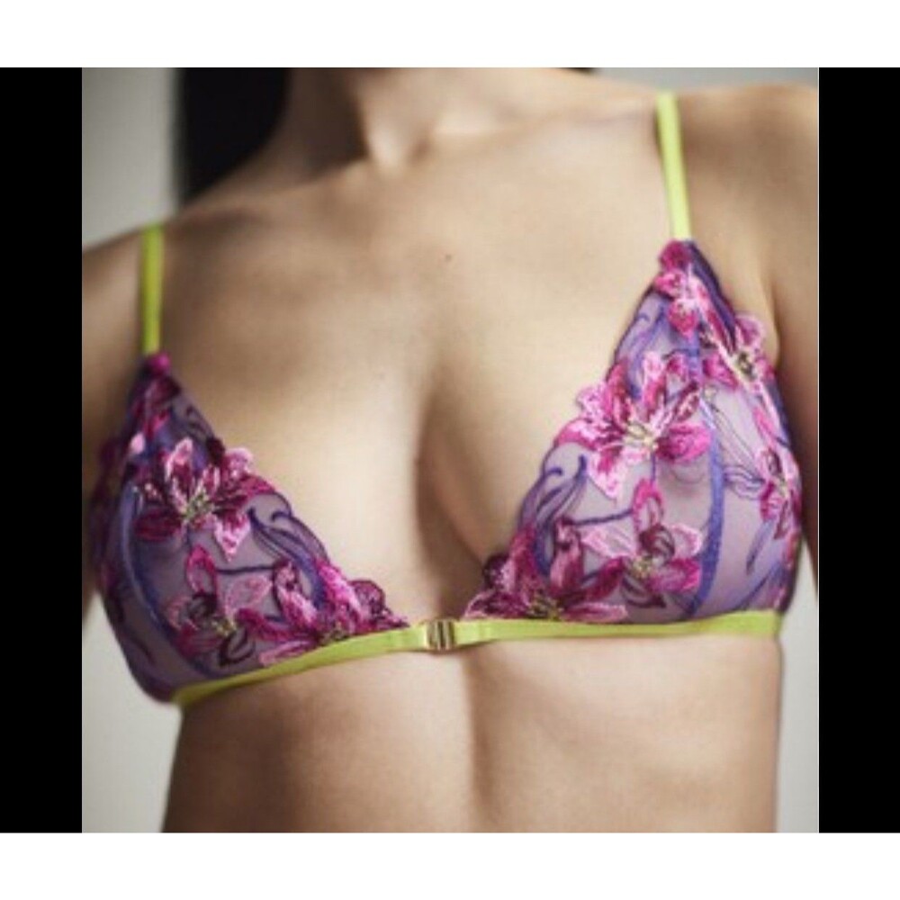 Hanky Panky Embroidered Mesh Bralette – Purple & Electric Yellow (Size S)